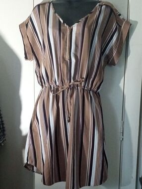 New Glory XL Striped Romper Boho Tie Short Sleeve Minimalist Style Light Weight